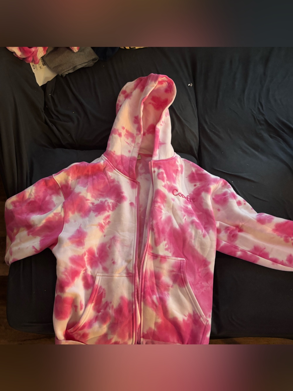 Womens Pink Tie-Dye Zip Hoode and sweatpants